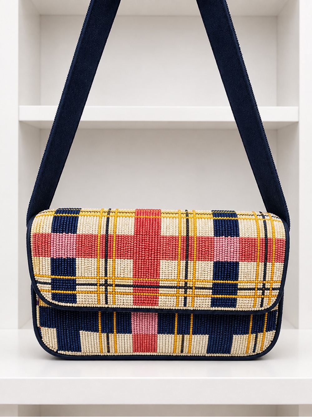 Free Assembly Beaded Plaid Crossbody Bag ✨